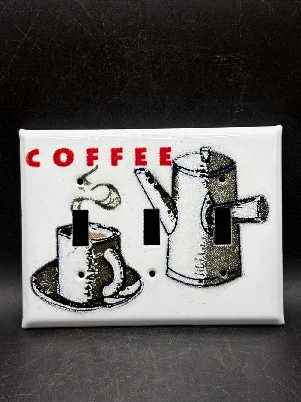 Adrienne Blum Handcrafted Enamel Light Switch Plate Cover Coffee & Teapot Motif